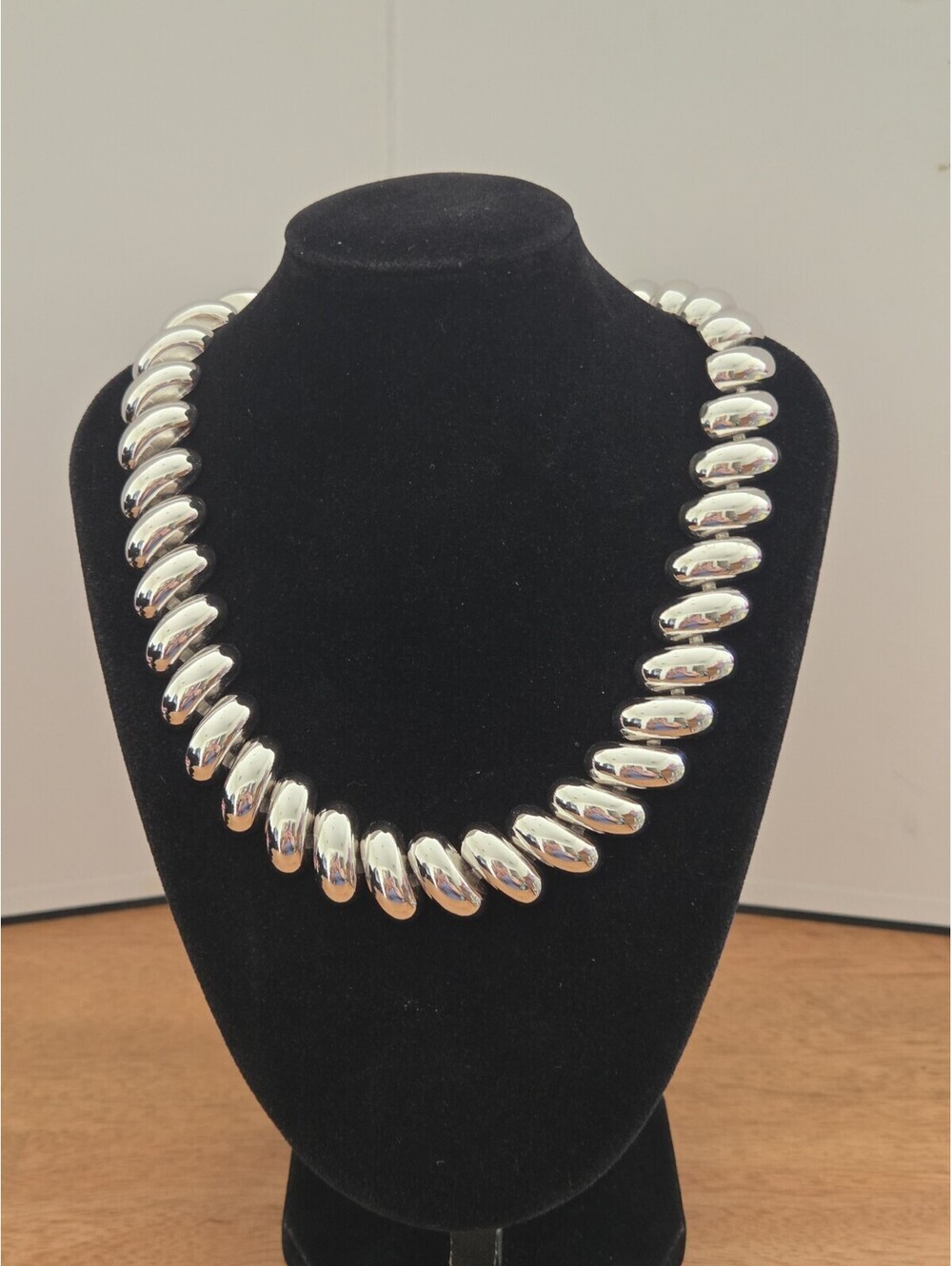 Vintage Napier PAT PEND Silver Tone Modernist Bean Link Statement Necklace...